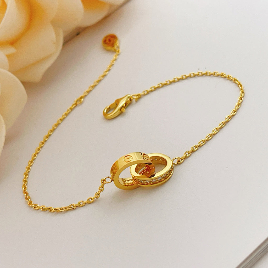 [⭐Seralia]LOVE DOUBLE RING HALF DIAMOND BRACELET