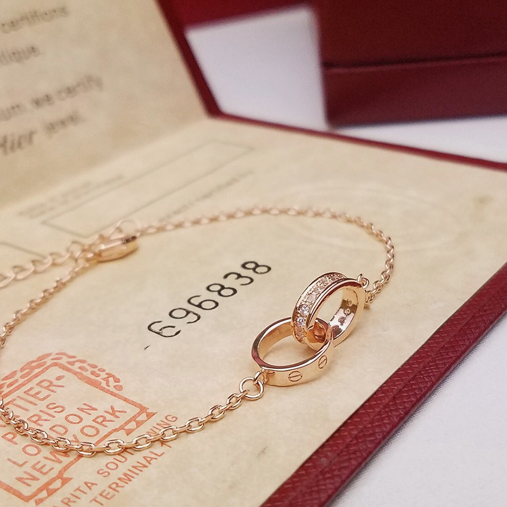 [⭐Seralia]LOVE DOUBLE RING HALF DIAMOND BRACELET