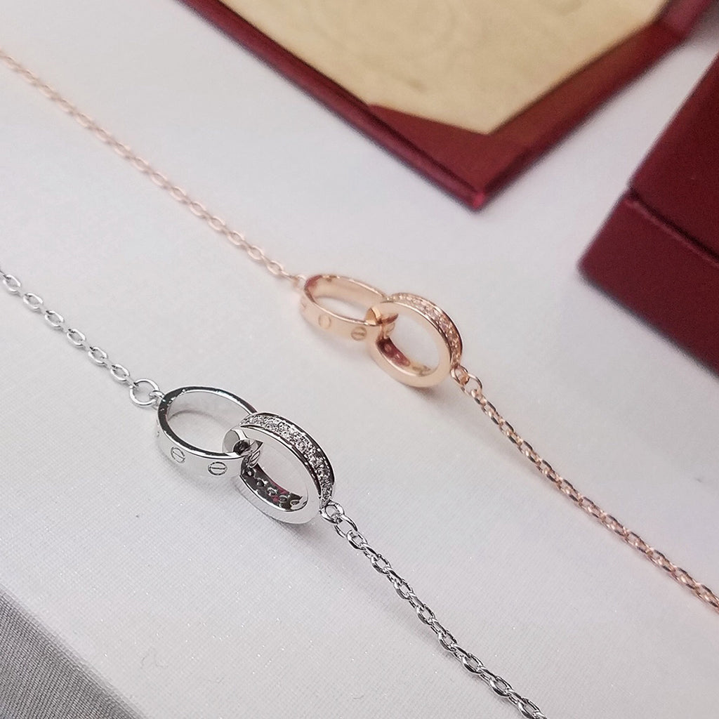 [⭐Seralia]LOVE DOUBLE RING HALF DIAMOND BRACELET