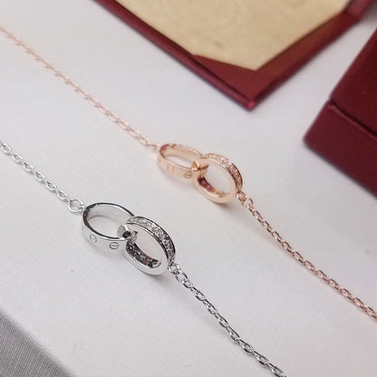 [⭐Seralia]LOVE DOUBLE RING HALF DIAMOND BRACELET