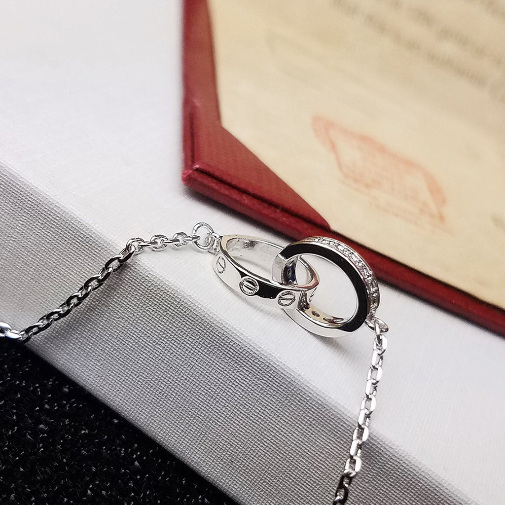 [⭐Seralia]LOVE DOUBLE RING HALF DIAMOND BRACELET