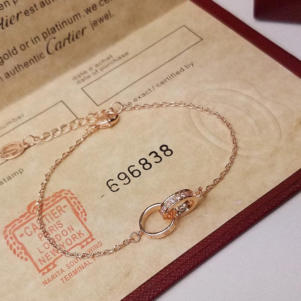 [⭐Seralia]LOVE DOUBLE RING HALF DIAMOND BRACELET
