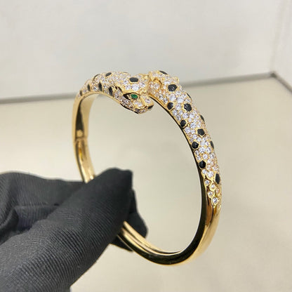 [⭐Seralia]PANTHERE DOUBLE HEADED HALF DIAMOND OPEN BRACELET