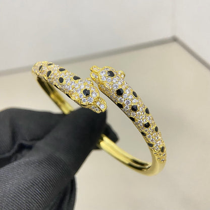 [⭐Seralia]PANTHERE DOUBLE HEADED HALF DIAMOND OPEN BRACELET