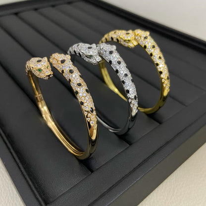 [⭐Seralia]PANTHERE DOUBLE HEADED HALF DIAMOND OPEN BRACELET