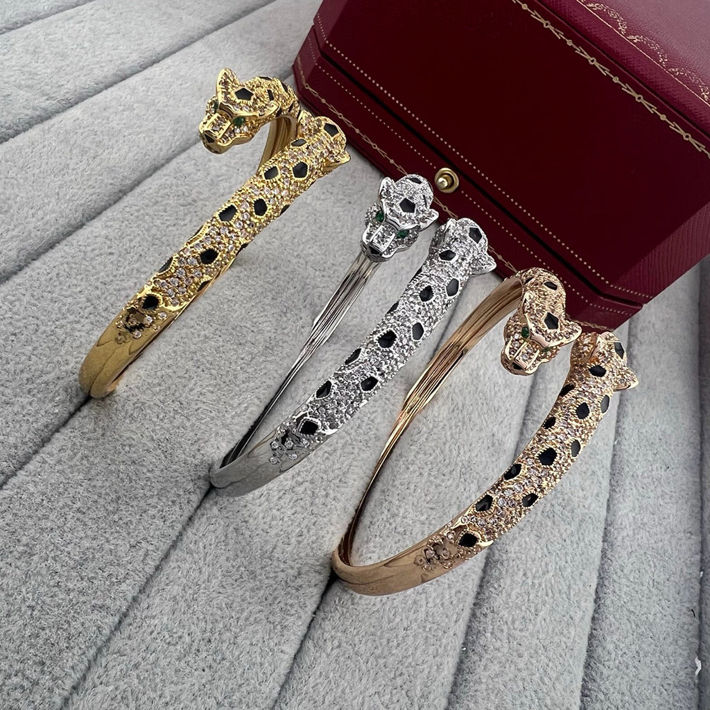 [⭐Seralia]PANTHERE DOUBLE HEADED HALF DIAMOND OPEN BRACELET