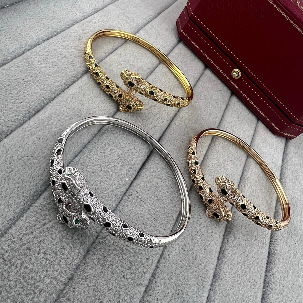 [⭐Seralia]PANTHERE DOUBLE HEADED HALF DIAMOND OPEN BRACELET