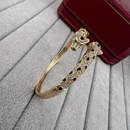 [⭐Seralia]PANTHERE DOUBLE HEADED HALF DIAMOND OPEN BRACELET