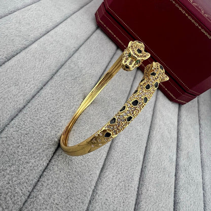 [⭐Seralia]PANTHERE DOUBLE HEADED HALF DIAMOND OPEN BRACELET