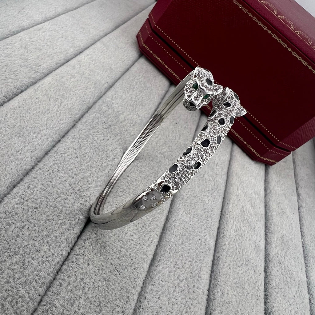 [⭐Seralia]PANTHERE DOUBLE HEADED HALF DIAMOND OPEN BRACELET
