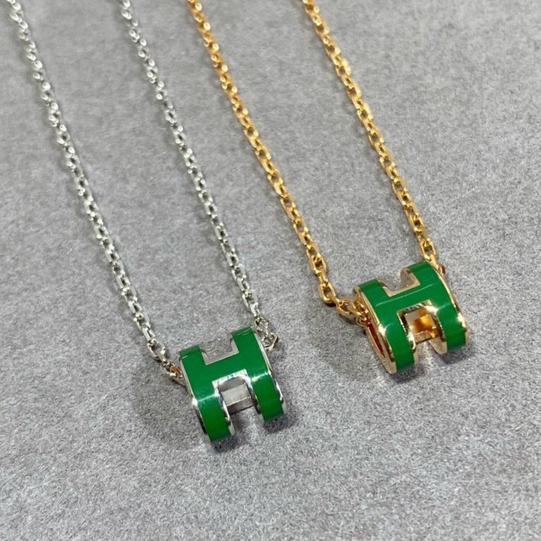 [⭐Seralia]POP H GREEN NECKLACE SILVER AND GOLD
