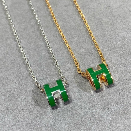 [⭐Seralia]POP H GREEN NECKLACE SILVER AND GOLD