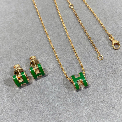 [⭐Seralia]POP H GREEN NECKLACE SILVER AND GOLD