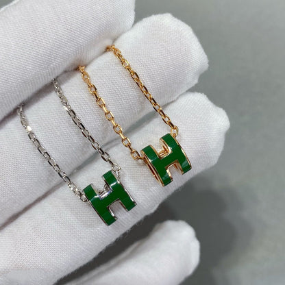 [⭐Seralia]POP H GREEN NECKLACE SILVER AND GOLD