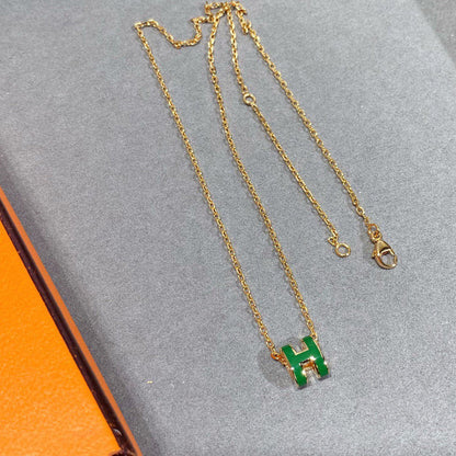 [⭐Seralia]POP H GREEN NECKLACE SILVER AND GOLD
