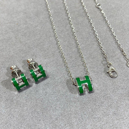 [⭐Seralia]POP H GREEN NECKLACE SILVER AND GOLD