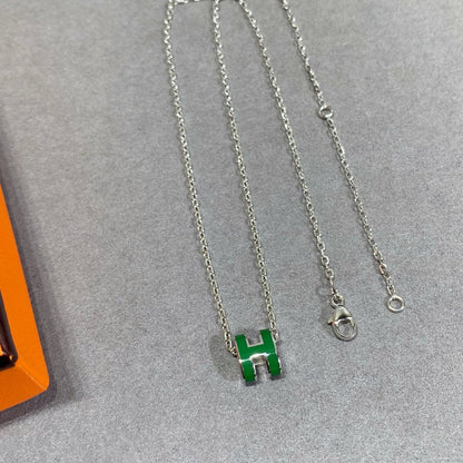 [⭐Seralia]POP H GREEN NECKLACE SILVER AND GOLD