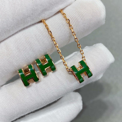 [⭐Seralia]POP H GREEN NECKLACE SILVER AND GOLD