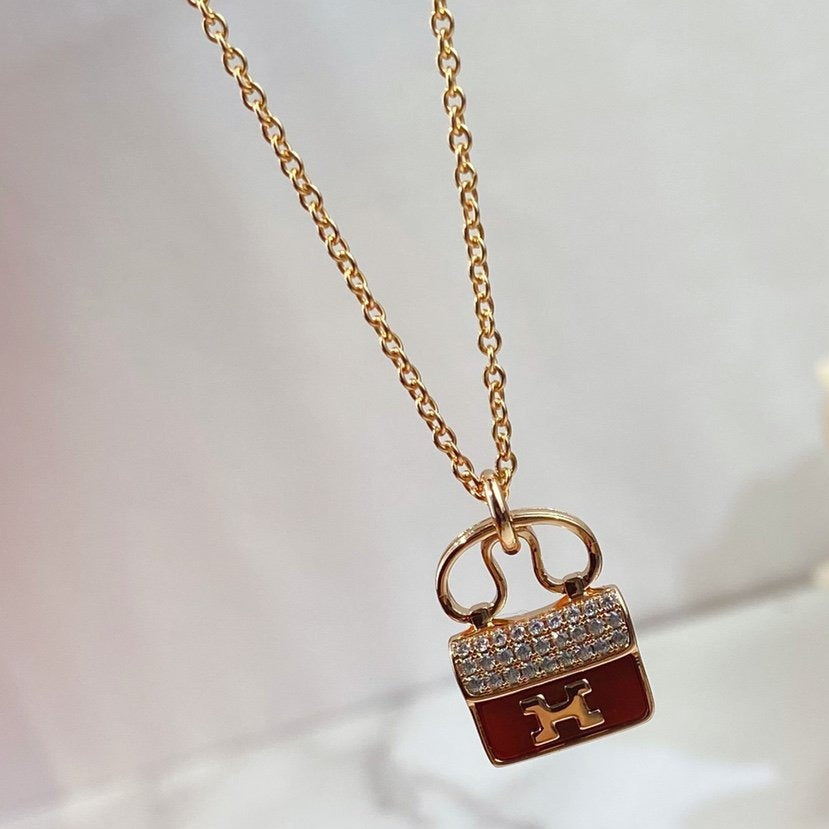 [⭐Seralia]CONSTANCE RED PEDANT PINK GOLD NECKLACE