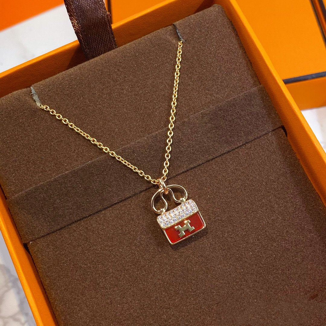 [⭐Seralia]CONSTANCE RED PEDANT PINK GOLD NECKLACE
