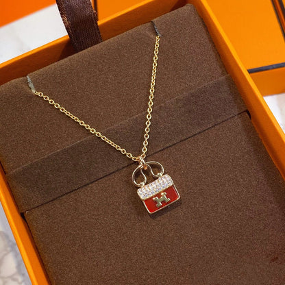 [⭐Seralia]CONSTANCE RED PEDANT PINK GOLD NECKLACE