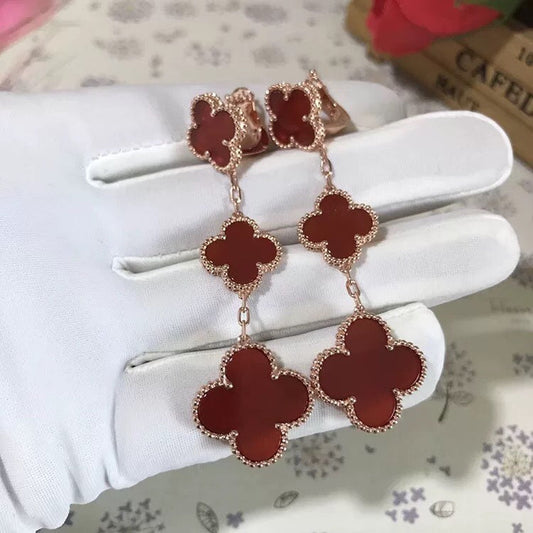 [⭐Seralia]CLOVER 3 MOTIF CARNELIAN DROP EARRINGS
