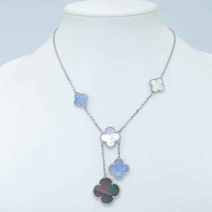 [⭐Seralia]CLOVER MOP CHALCEDONY NECKLACE SILVER 6 MOTIF