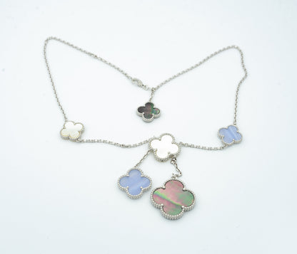 [⭐Seralia]CLOVER MOP CHALCEDONY NECKLACE SILVER 6 MOTIF