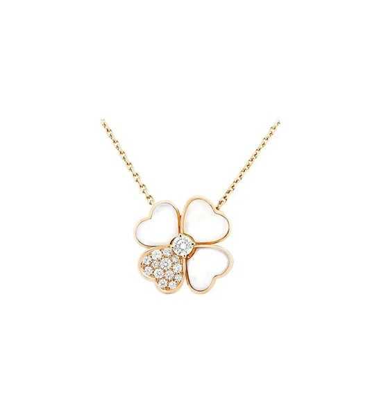 [⭐Seralia]CLOVER MOP DIAMOND ROSE GOLD NECKLACE