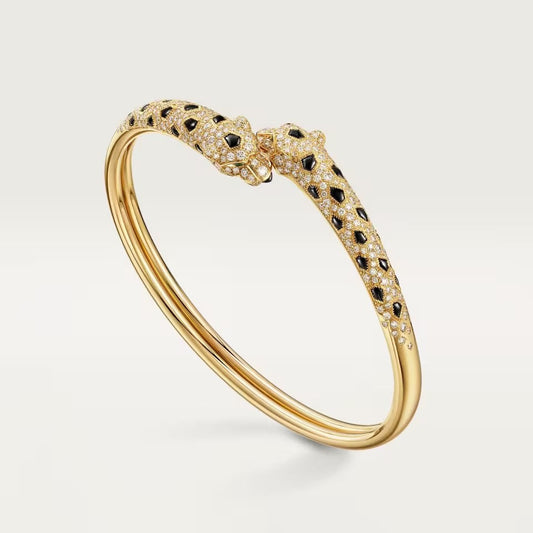 [⭐Seralia]PANTHERE DOUBLE HEADED HALF DIAMOND OPEN BRACELET