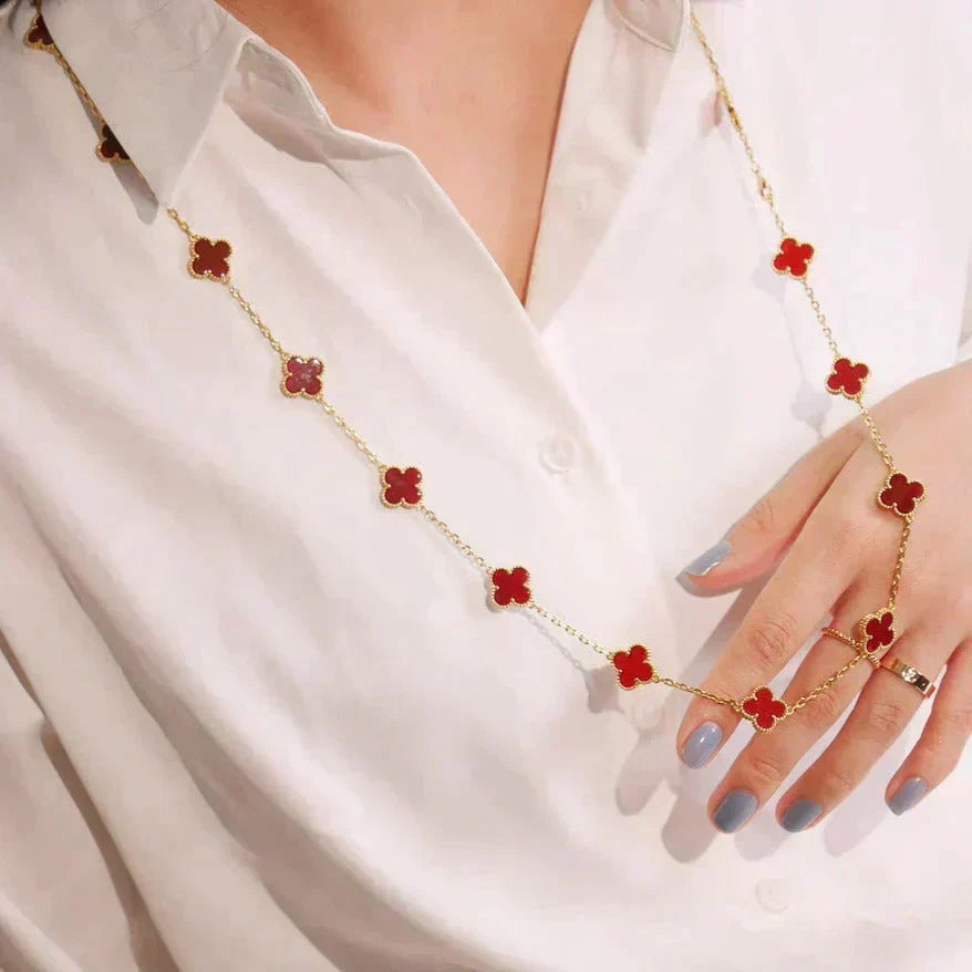 [⭐Seralia]CLOVER 20 MOTIFS CARNELIAN NECKLACE