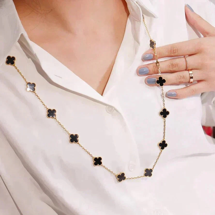 [⭐Seralia]CLOVER 20 MOTIFS ONYX NECKLACE