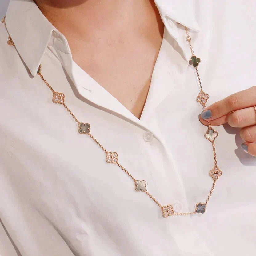 [⭐Seralia]CLOVER 20 MOTIFS DARK MOP DIAMOND  NECKLACE