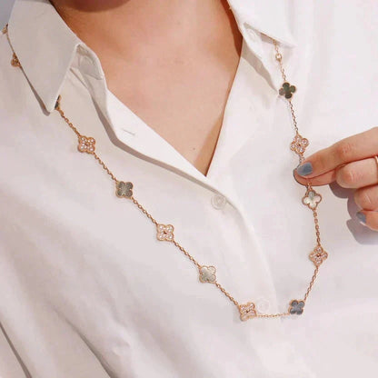 [⭐Seralia]CLOVER 20 MOTIFS DARK MOP DIAMOND  NECKLACE