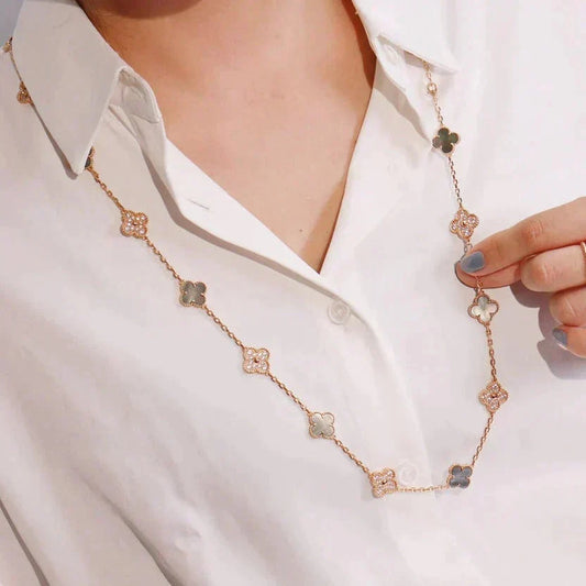 [⭐Seralia]CLOVER 20 MOTIFS DARK MOP DIAMOND  NECKLACE