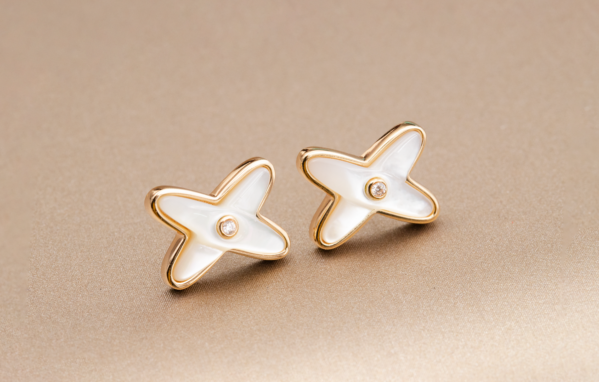 [⭐Seralia]JEUX DE WHITE MOP PINK GOLD DIAMOND EARRINGS