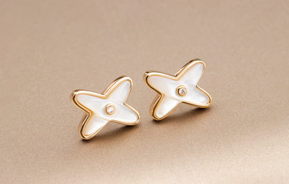 [⭐Seralia]JEUX DE WHITE MOP PINK GOLD DIAMOND EARRINGS