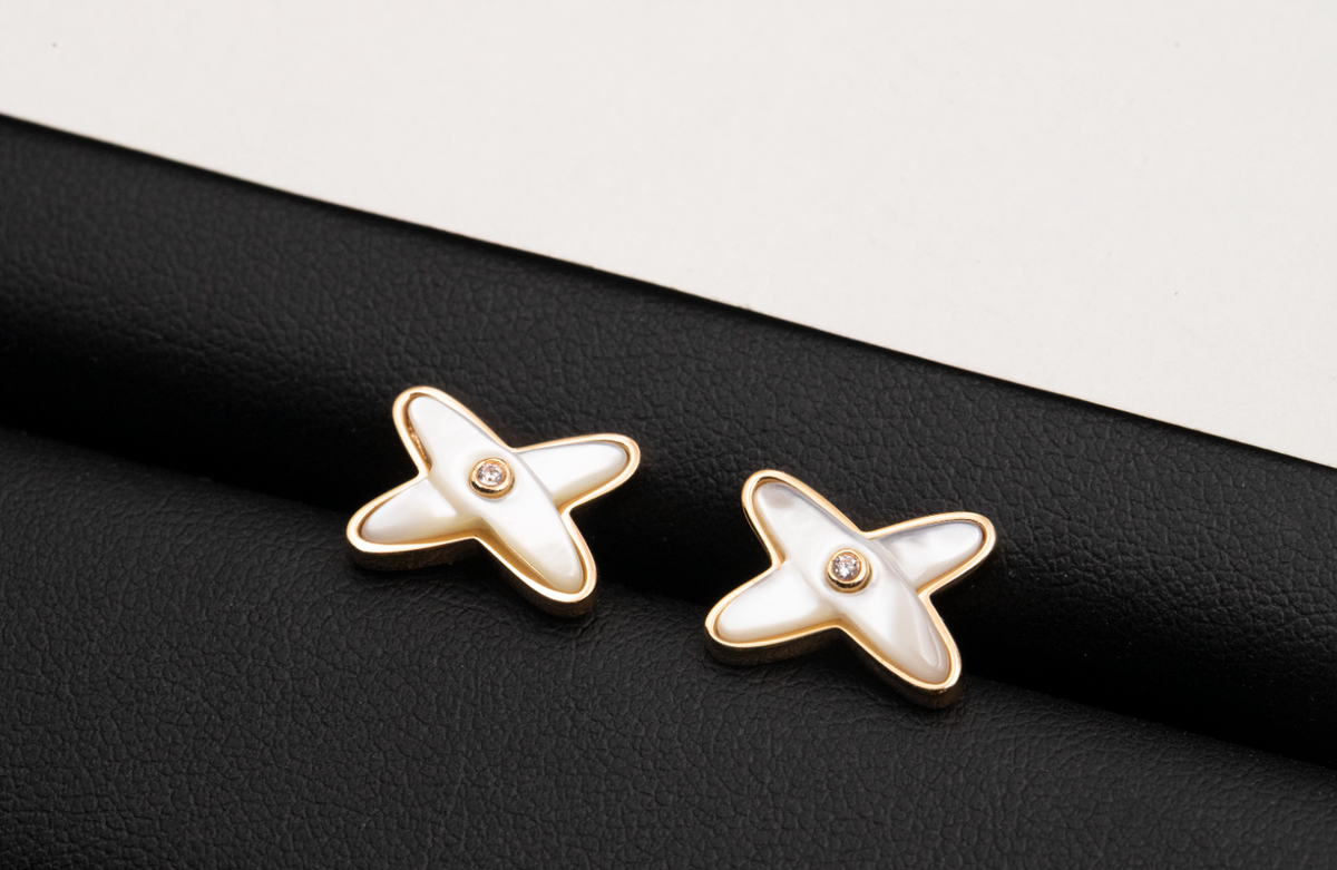 [⭐Seralia]JEUX DE WHITE MOP ROSE GOLD DIAMOND EARRINGS