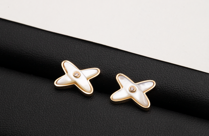 [⭐Seralia]JEUX DE WHITE MOP ROSE GOLD DIAMOND EARRINGS