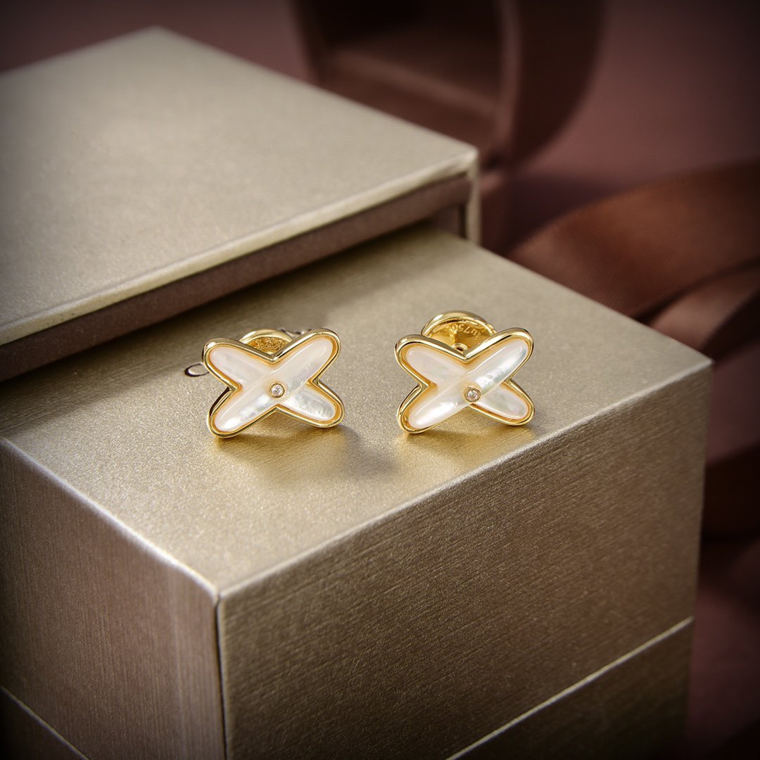 [⭐Seralia]JEUX DE WHITE MOP GOLD DIAMOND EARRINGS