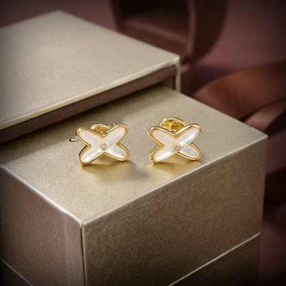 [⭐Seralia]JEUX DE WHITE MOP GOLD DIAMOND EARRINGS