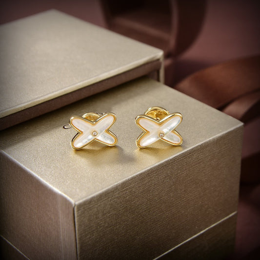 [⭐Seralia]JEUX DE WHITE MOP GOLD DIAMOND EARRINGS