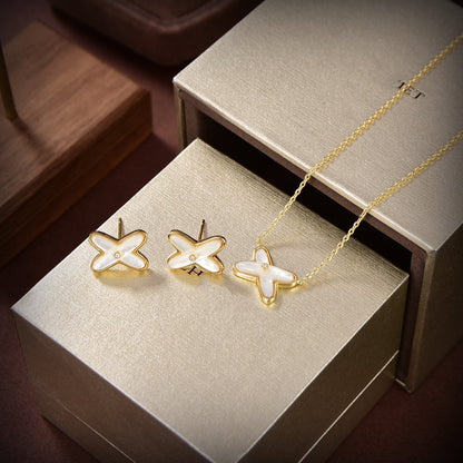 [⭐Seralia]JEUX DE WHITE MOP GOLD DIAMOND EARRINGS