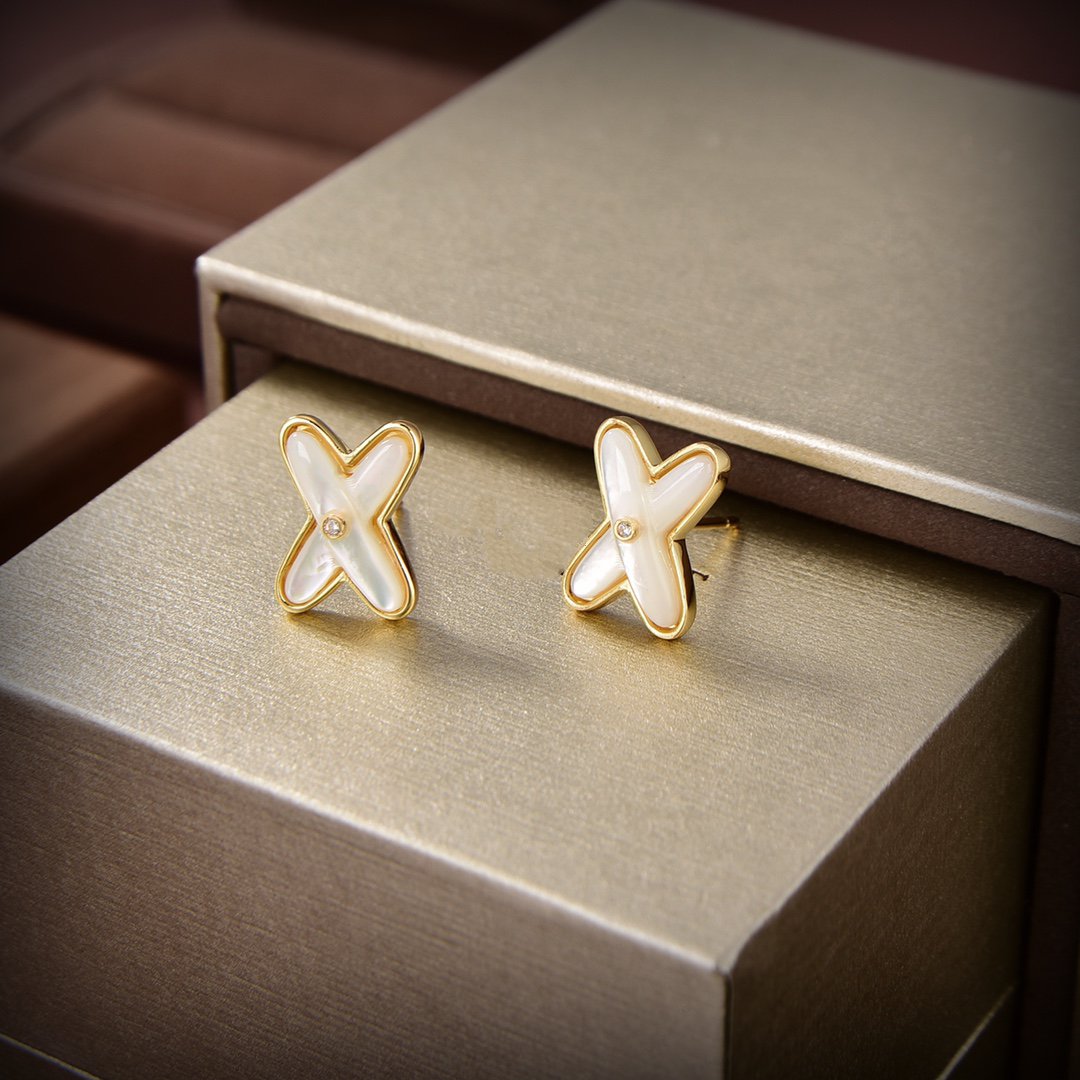 [⭐Seralia]JEUX DE WHITE MOP GOLD DIAMOND EARRINGS