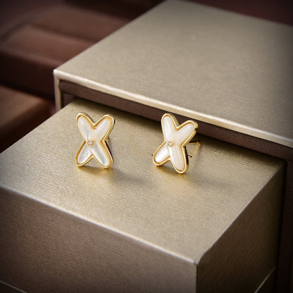 [⭐Seralia]JEUX DE WHITE MOP GOLD DIAMOND EARRINGS