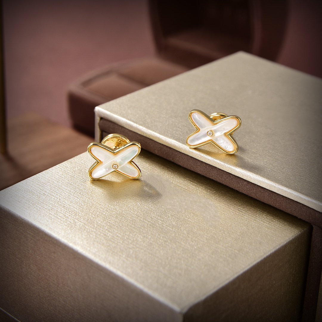 [⭐Seralia]JEUX DE WHITE MOP GOLD DIAMOND EARRINGS