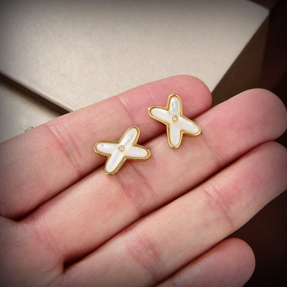 [⭐Seralia]JEUX DE WHITE MOP GOLD DIAMOND EARRINGS