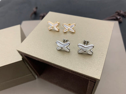 [⭐Seralia]JEUX DE WHITE MOP SILVER DIAMOND EARRINGS