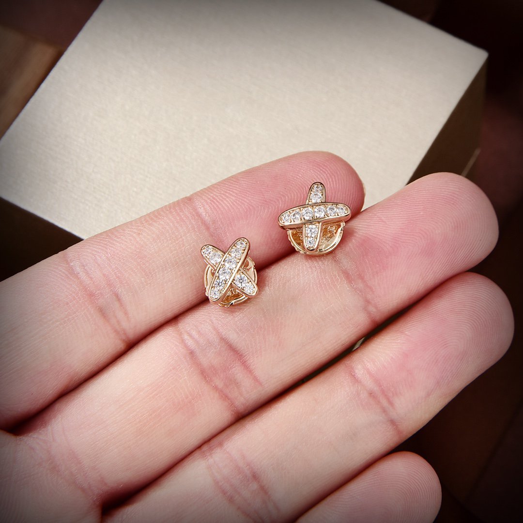 [⭐Seralia]JEUX DE GOLD DIAMOND EARRINGS