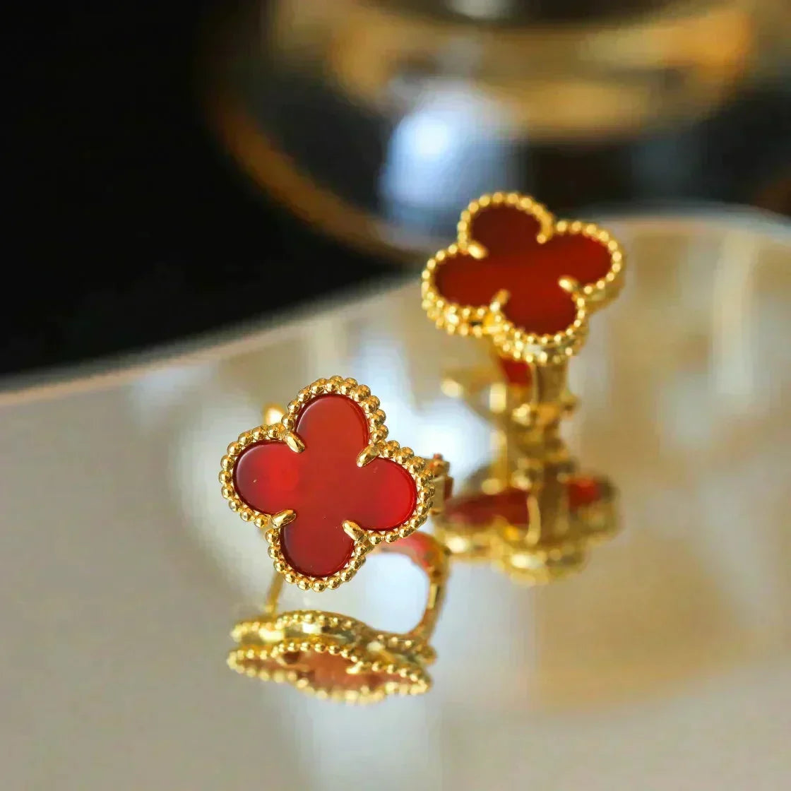 [⭐Seralia]CLOVER MEDIUM 1 MOTIFS CARNELIAN  EARRINGS